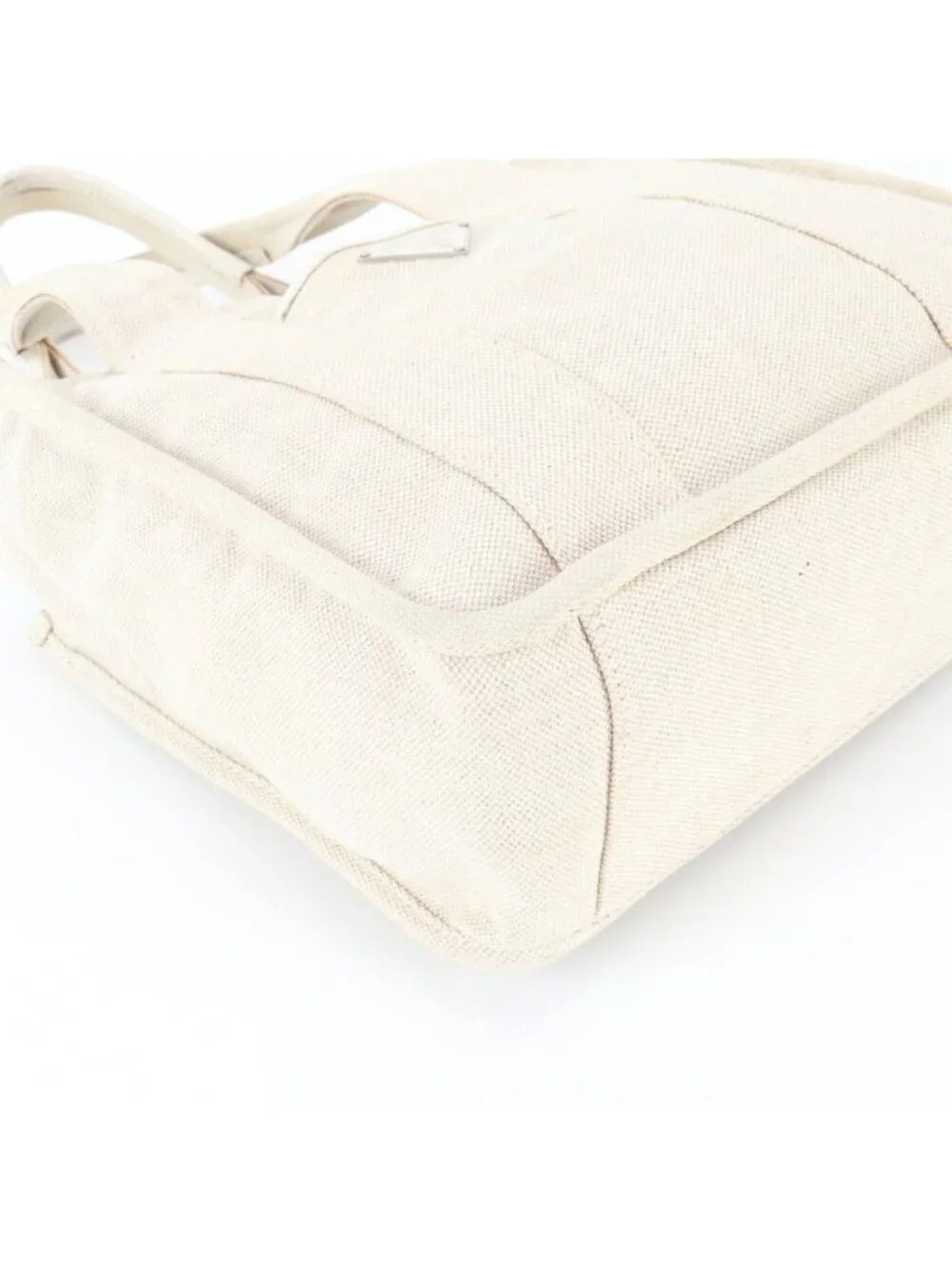 Prada Triangle Logo Leather Canvas Handbag Tote
